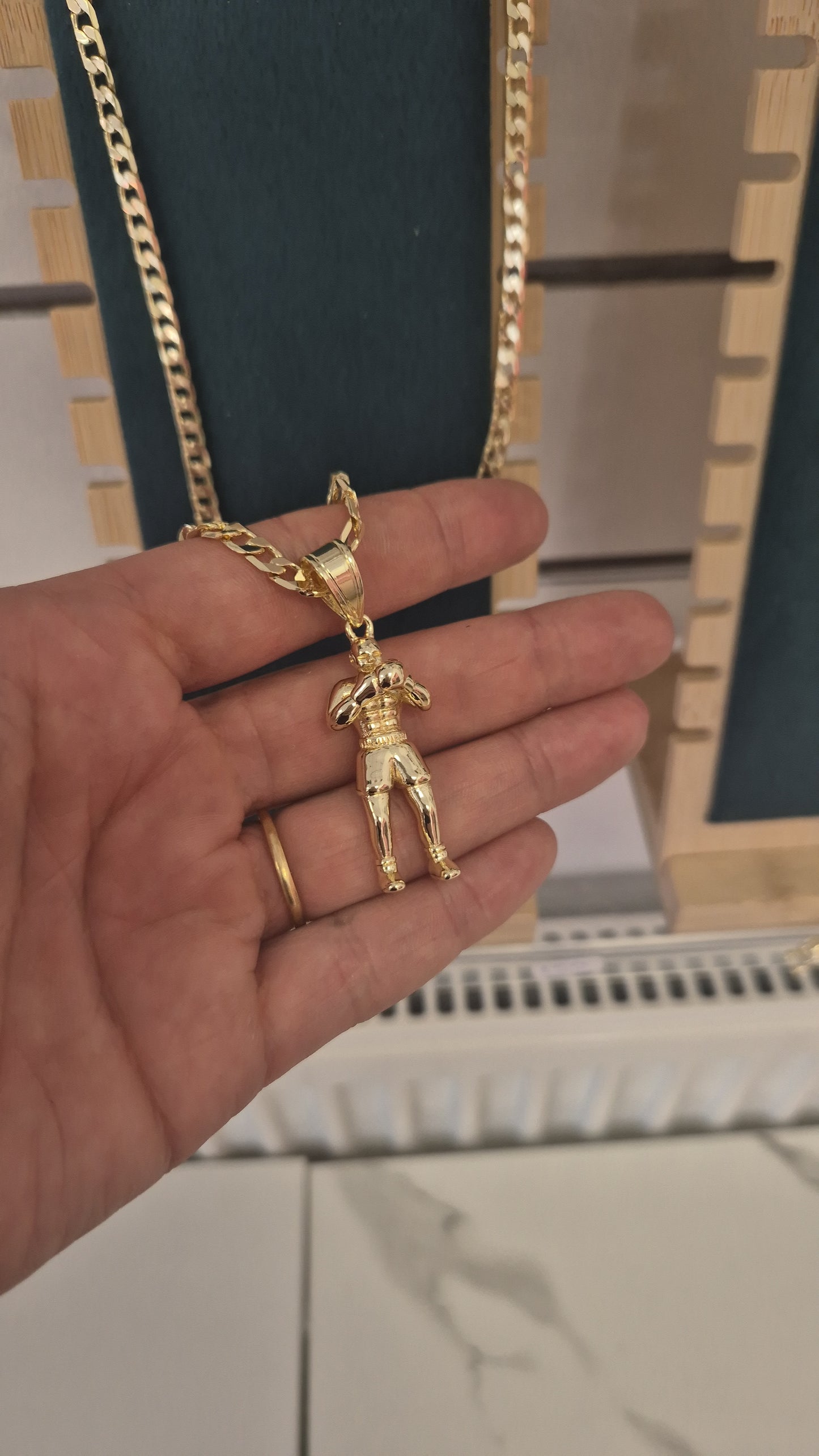 Boxer Pendant on 4mm 24" Curb Chain