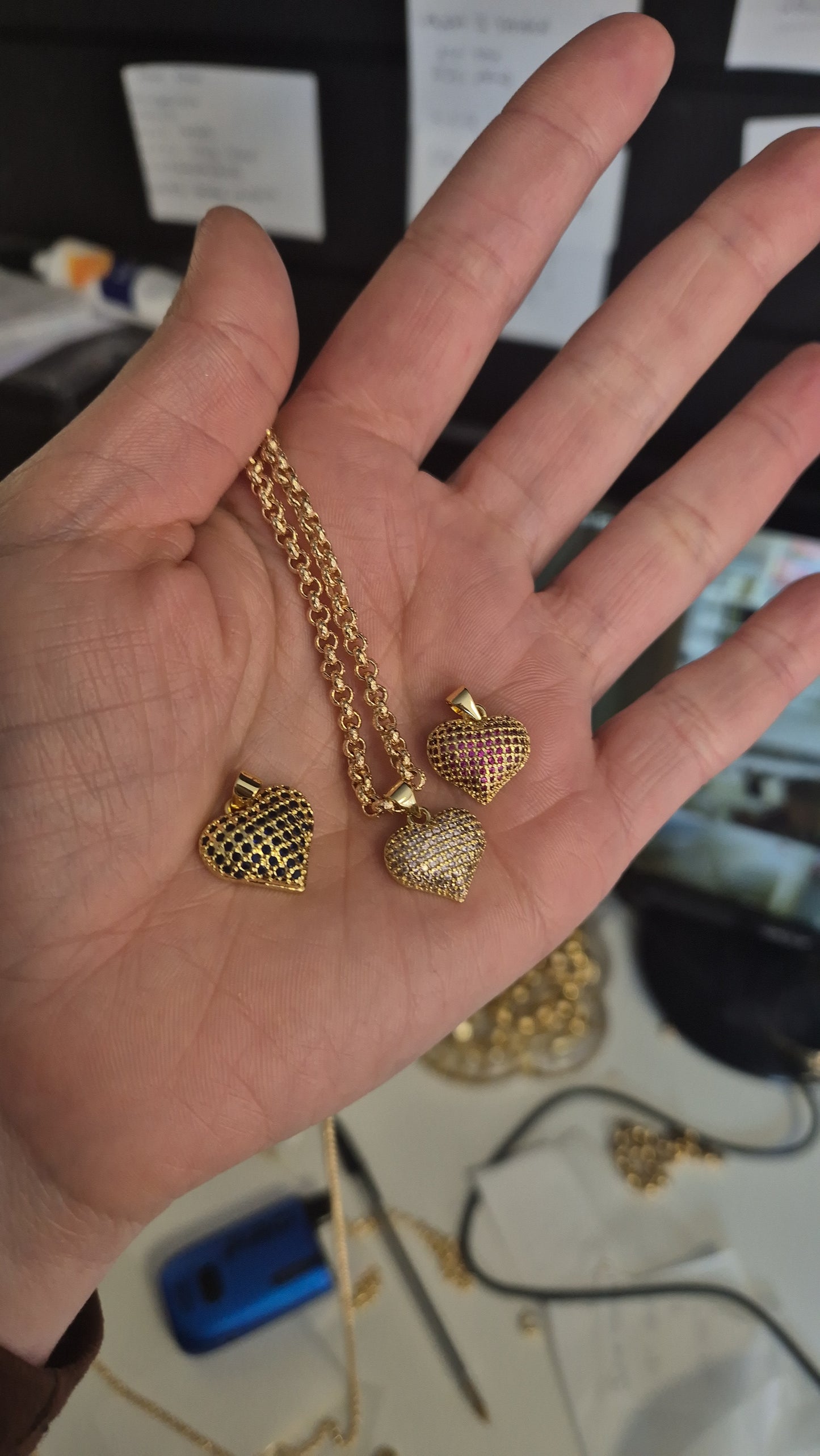 Coloured Heart Pendant On 4mm Belcher Chain