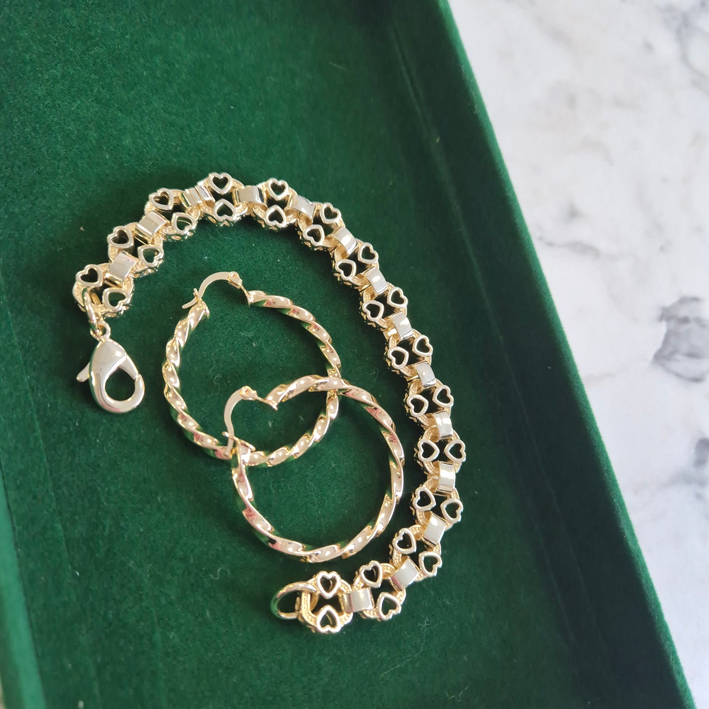 Heart bracelet and hoops bundle