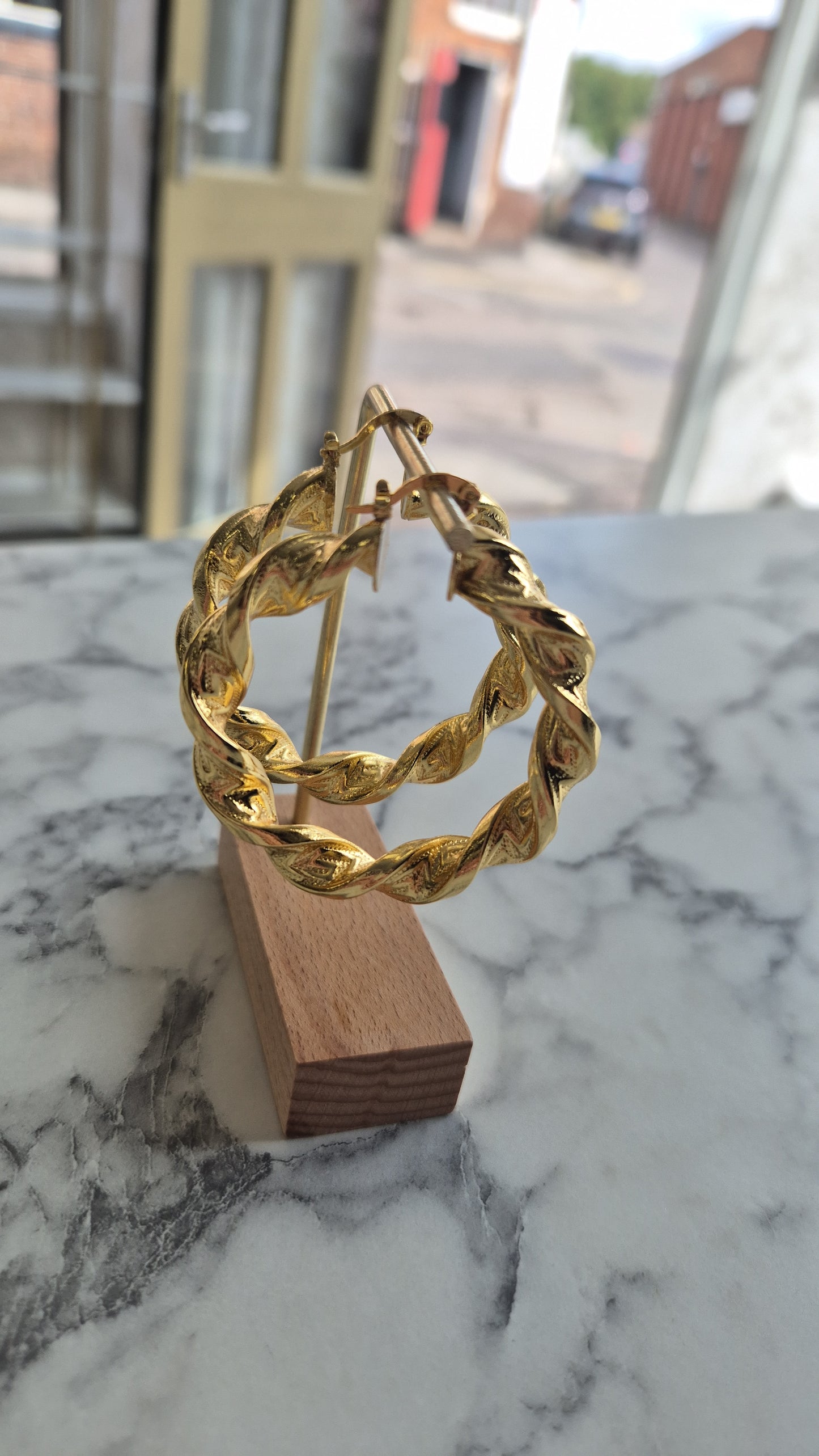 Yellow Gold Plated Twisted Hoop Earrings 5cm