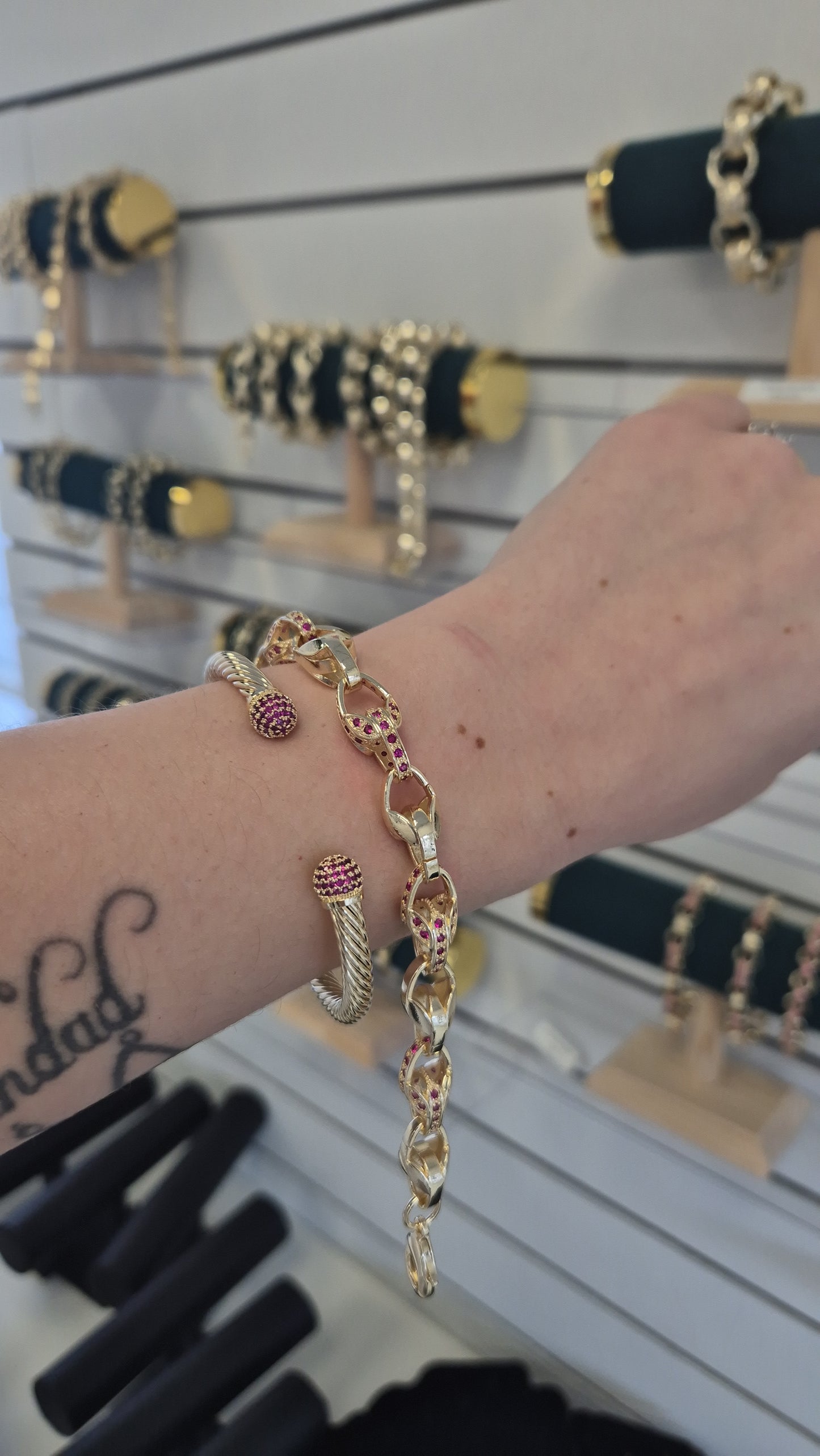 Dark Pink Cz Tulip and Ball Bangle