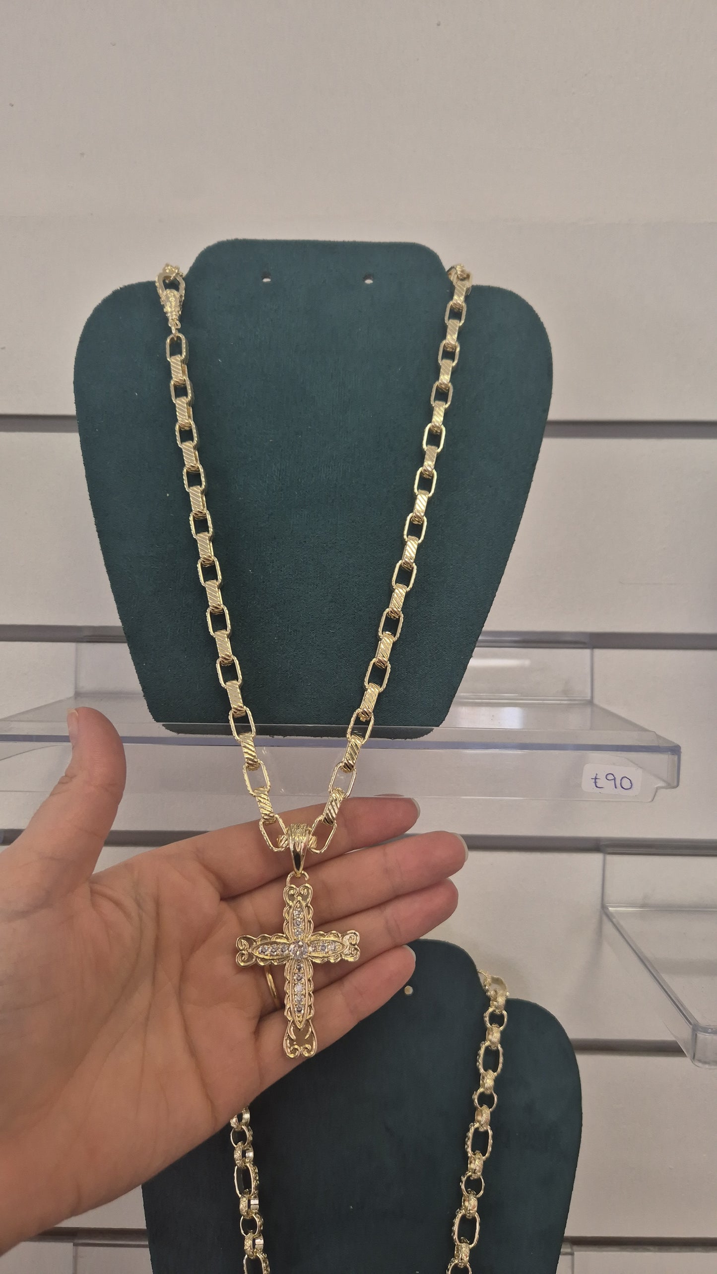 Large Cz Cross On 10mm Square Link 24" Chain