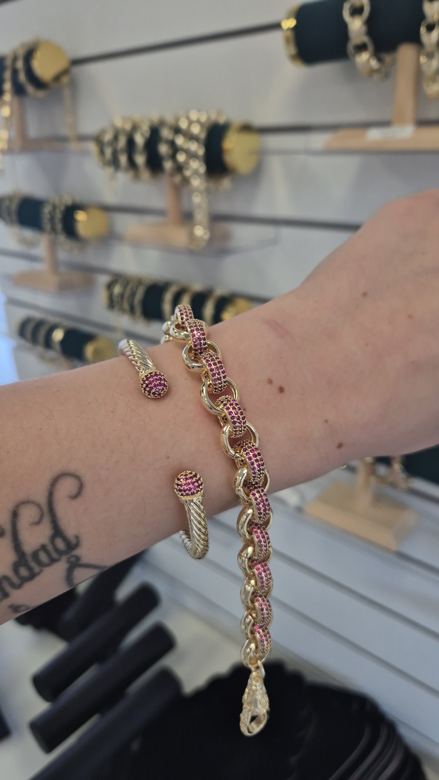Dark Pink Cz Belcher and Ball Bangle