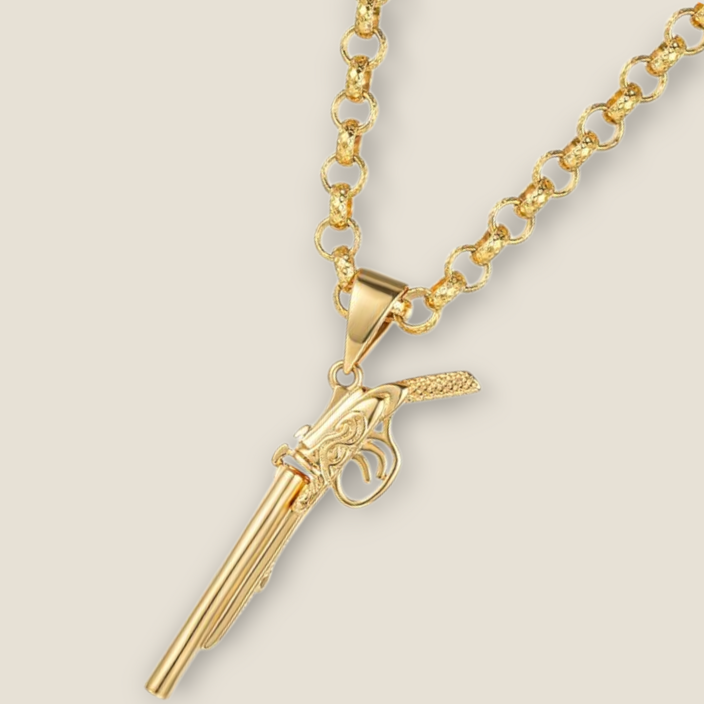 Large Shotgun Pendant On 8mm Full Patterned Belcher Chain