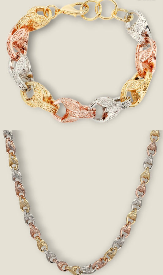 12mm Tri Colour Tulip Chain And Bracelet