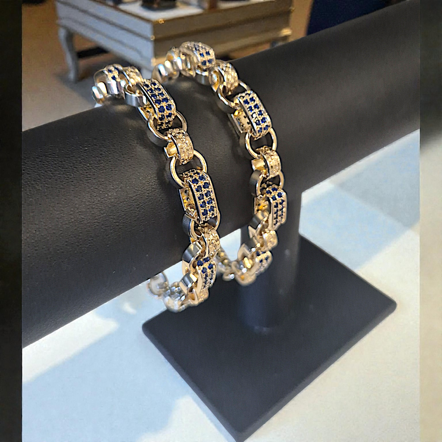 10mm Blue Cz Gypsy Link Bracelet