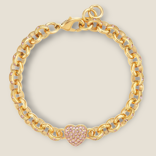 Pink Heart Alternate Cz Belcher Bracelet