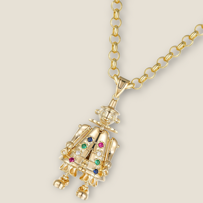 Clown Pendant White/Multi Cz On 5mm Belcher Chain