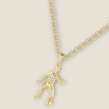 Footballer Pendant Blue Or White Cz On 5mm Belcher Chain