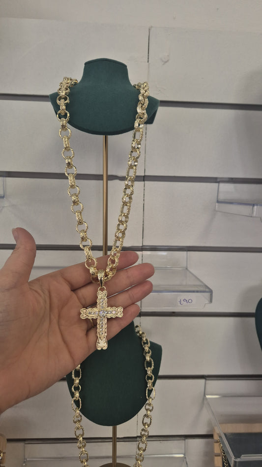 Large Cross On 12mm 24" Gypsy Link Chain