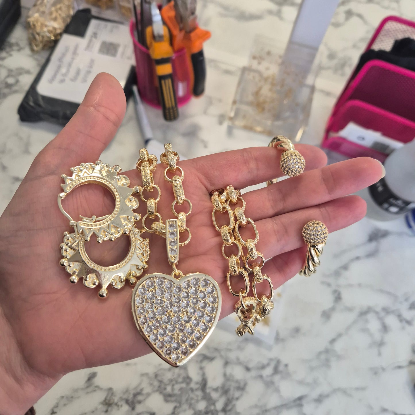 Heart Chain, Bangle and Creole Bundle