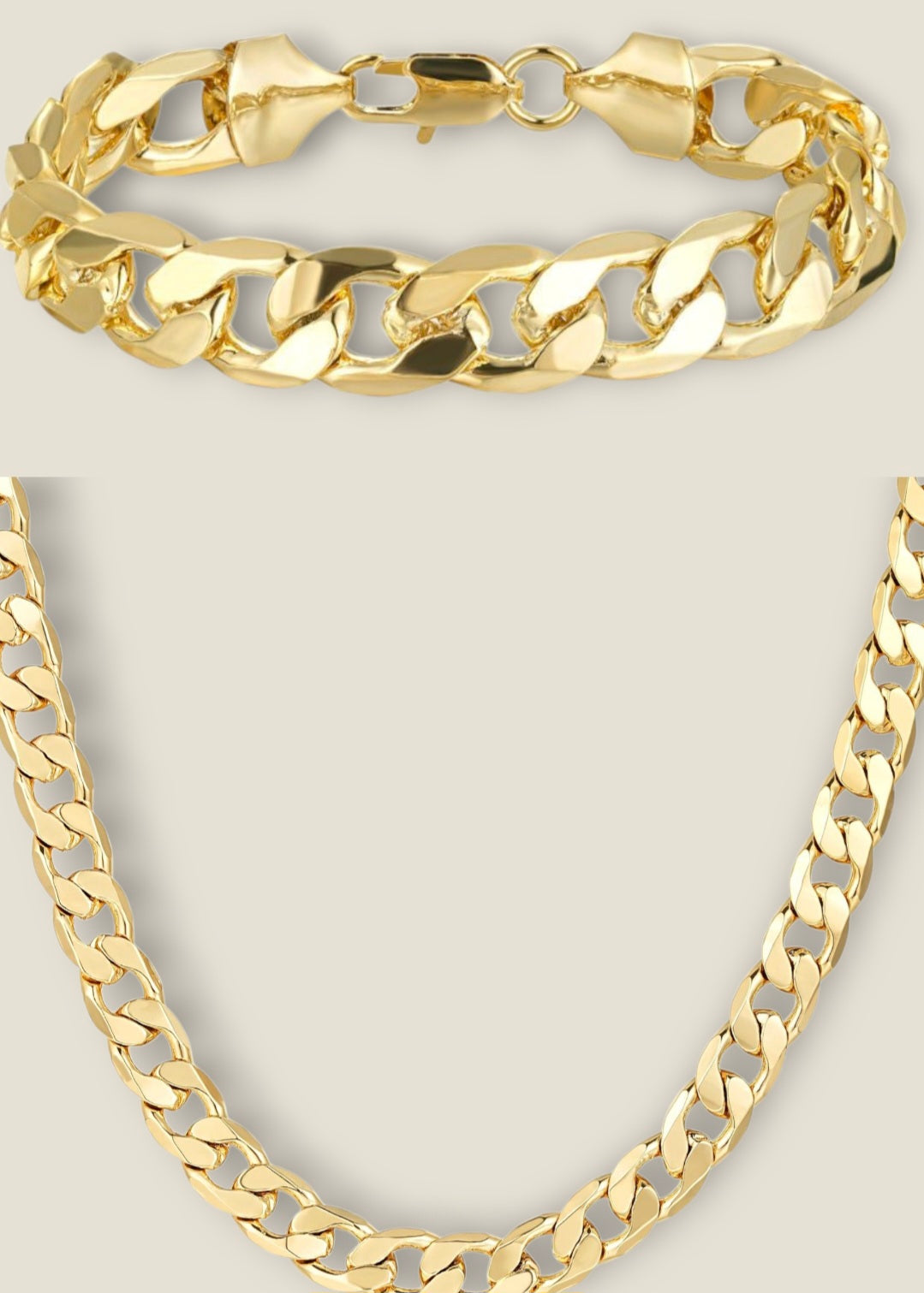 12mm Thick Curb Chain and Bracelet Set
