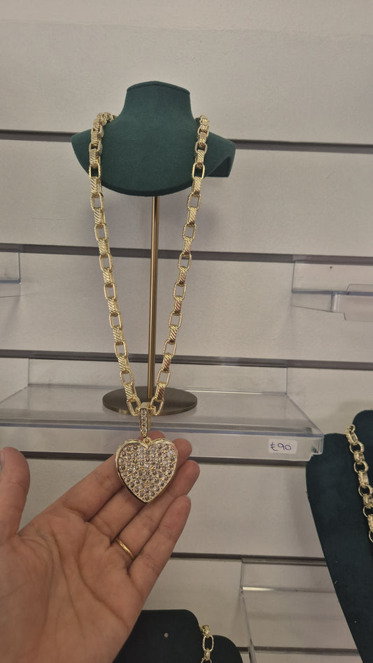 XL Heart Pendant On Square Link Chain