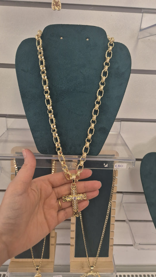 Large Cross On 10mm 24" Gypsy Link Chain