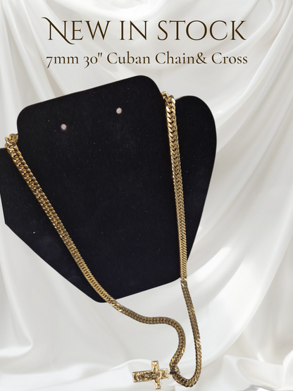7mm Cuban Chain and Cross 30"