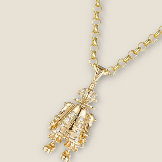 Clown Pendant White/Multi Cz On 5mm Belcher Chain