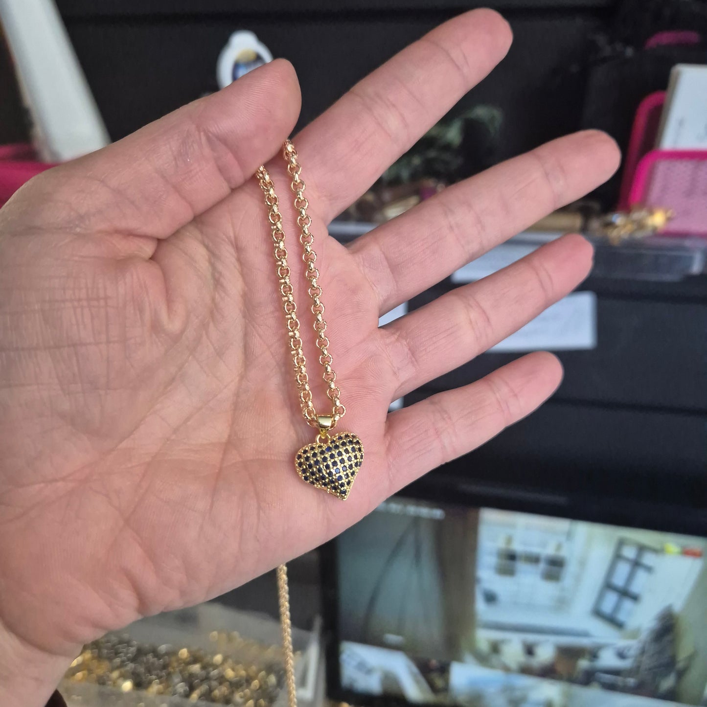 Coloured Heart Pendant On 4mm Belcher Chain