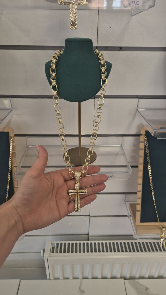 Large Cross On 10mm 24" Gypsy Link Chain