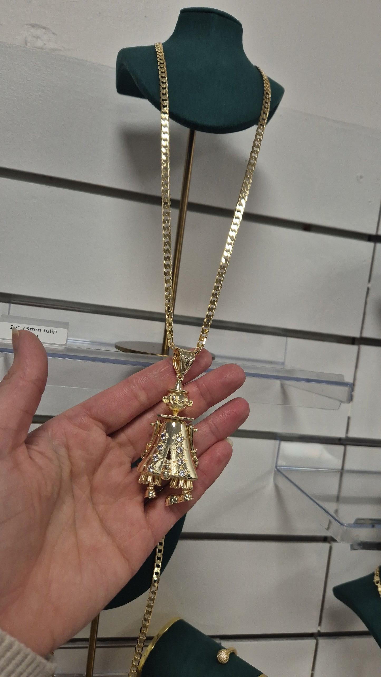 Large Clown Pendant On 4mm 24" Curb