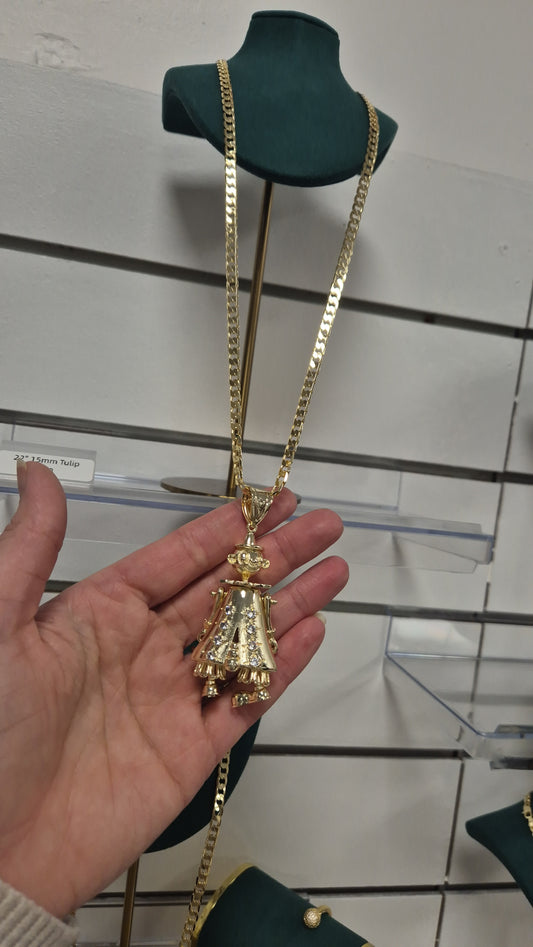 Large Clown Pendant On 4mm 24" Curb