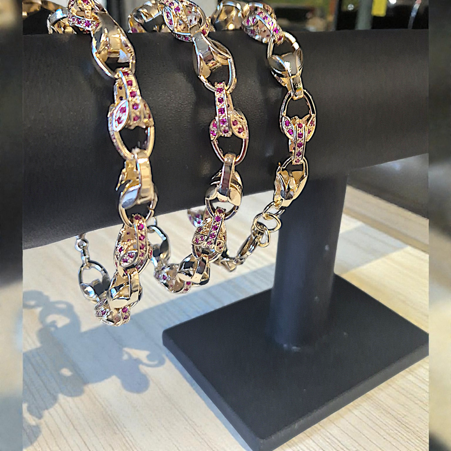 Dark Pink Alternate Cz Tulip Bracelet