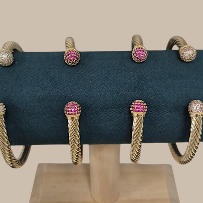Cz Ball Bangle - white, light pink, dark pink