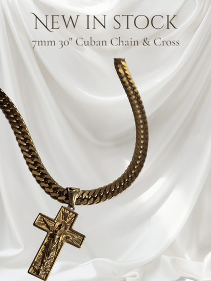 7mm Cuban Chain and Cross 30"