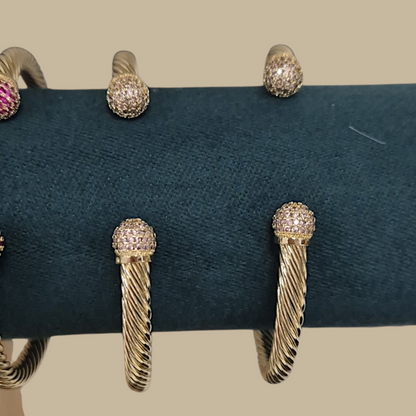 Cz Ball Bangle - white, light pink, dark pink
