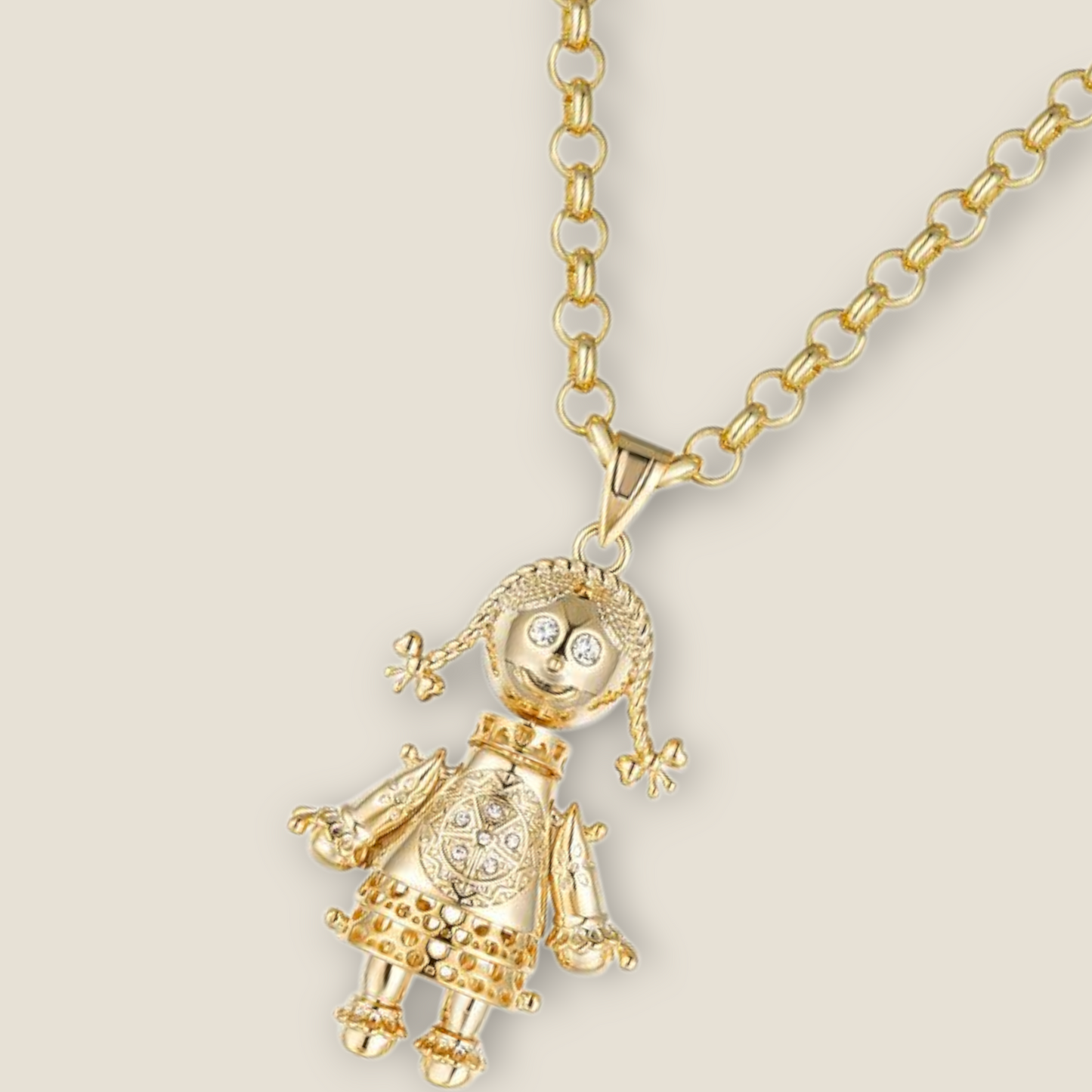 Ragdoll Pendant White Cz On 5mm Belcher Chain