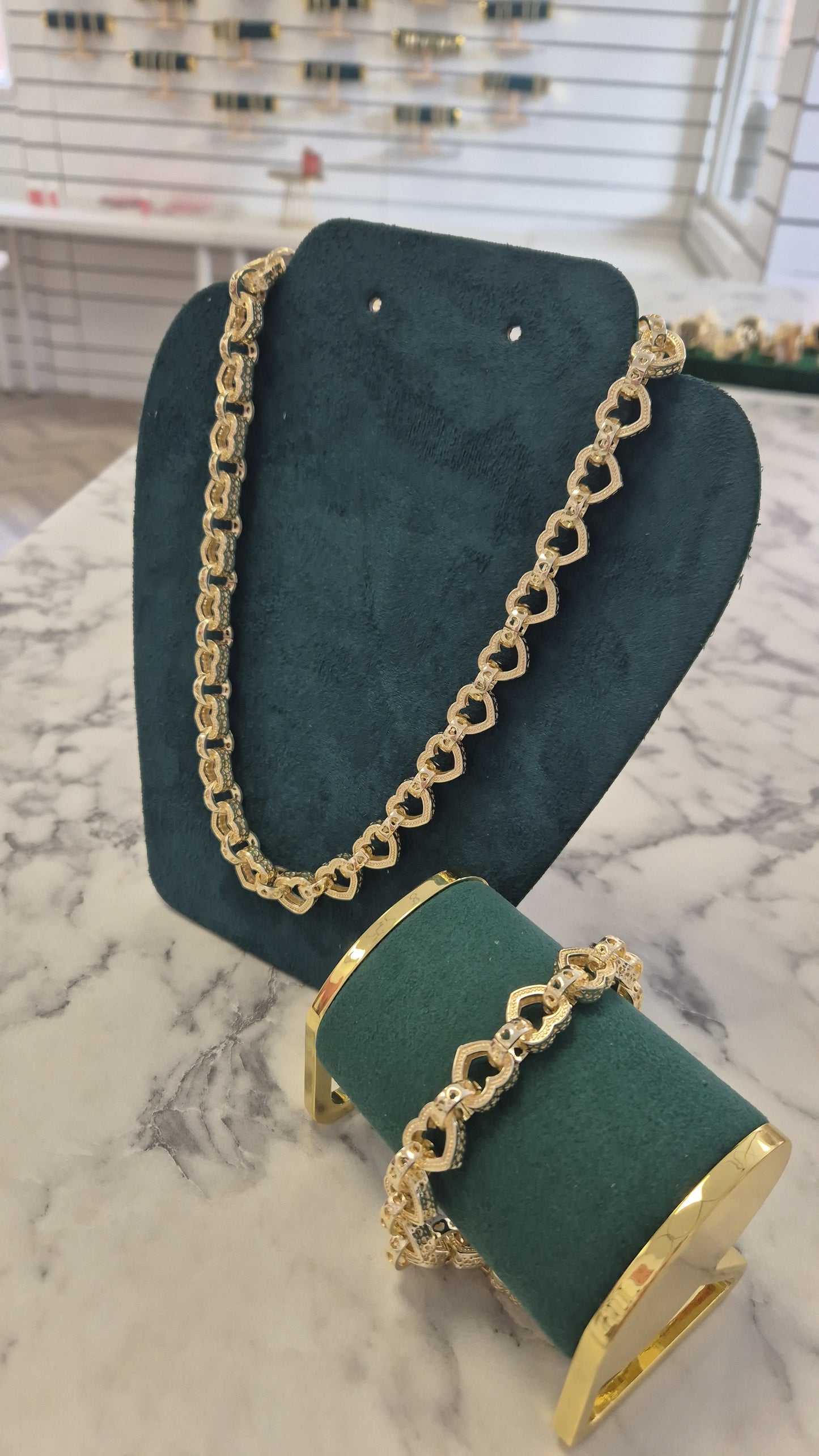 12mm Heart Chain and Bracelet Set