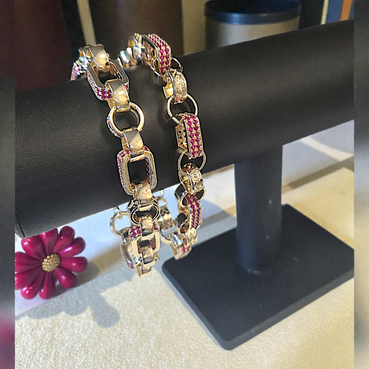 10mm Dark Pink Cz Gypsy Link Bracelet