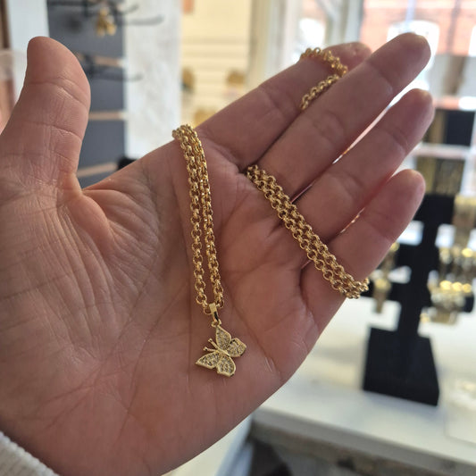 Butterfly Pendant on 4mm Mini Belcher 20"