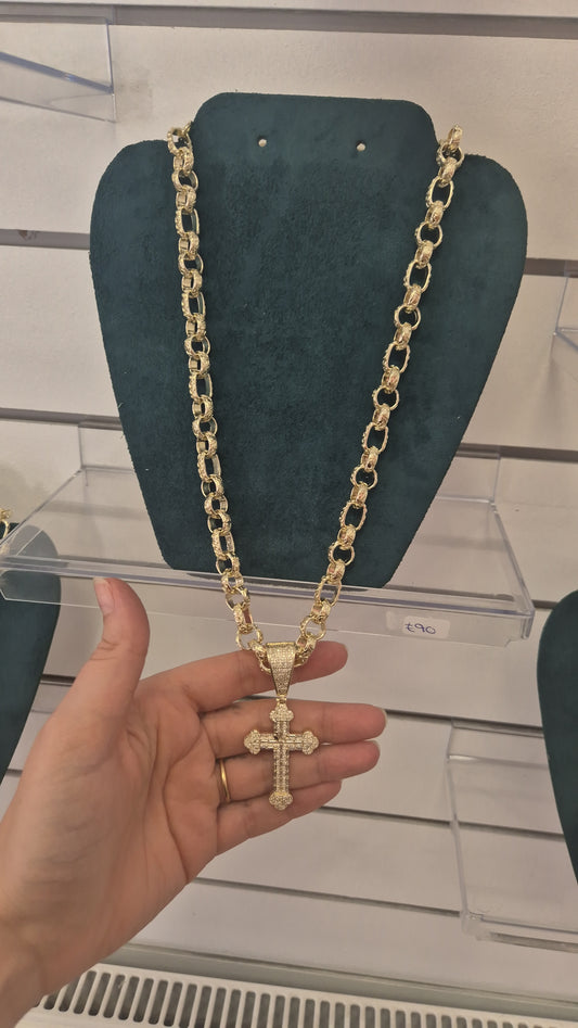 Large Cross On 12mm 24" Gypsy Link Chain