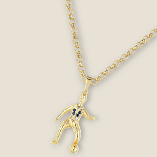 Footballer Pendant Blue Or White Cz On 5mm Belcher Chain