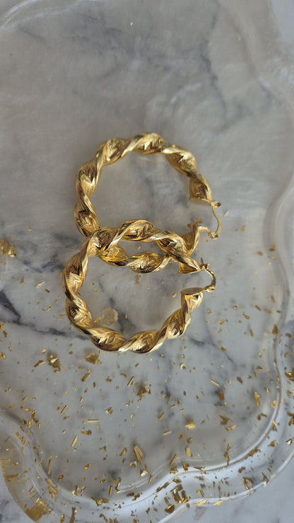 Yellow Gold Plated Twisted Hoop Earrings 5cm