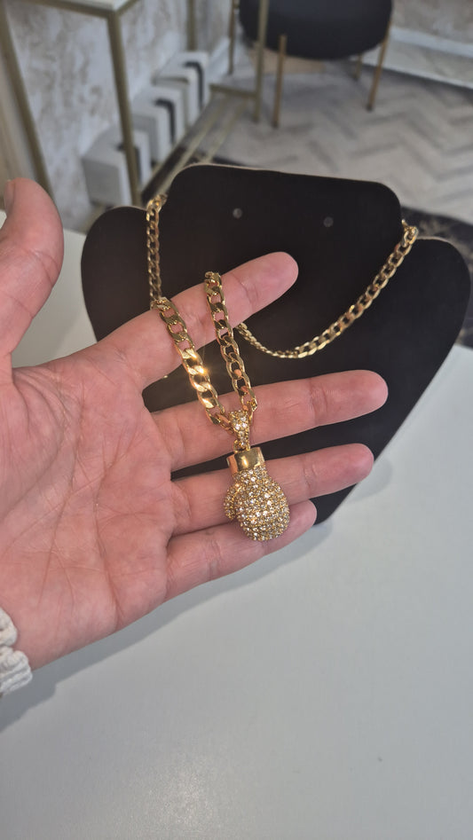 Large Cz Boxing Glove Pendant On 6mm Curb Chain