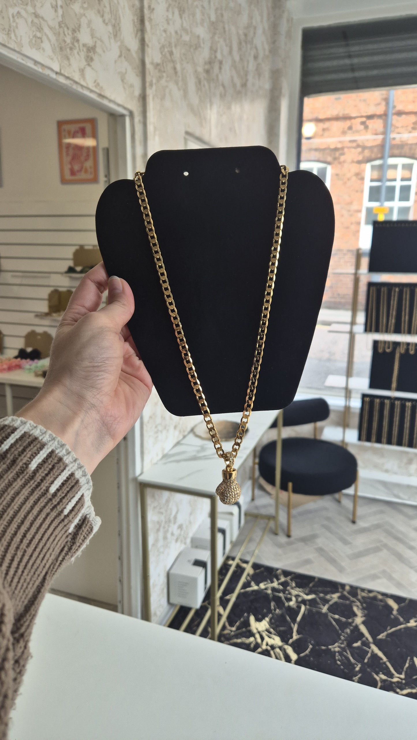 Large Cz Boxing Glove Pendant On 6mm Curb Chain