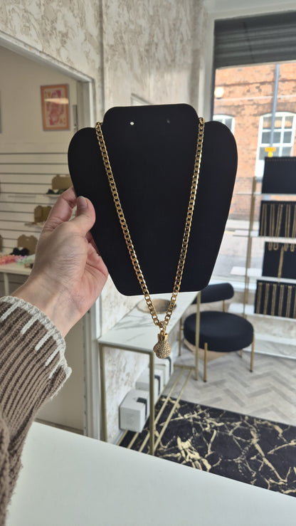 Large Cz Boxing Glove Pendant On 6mm Curb Chain