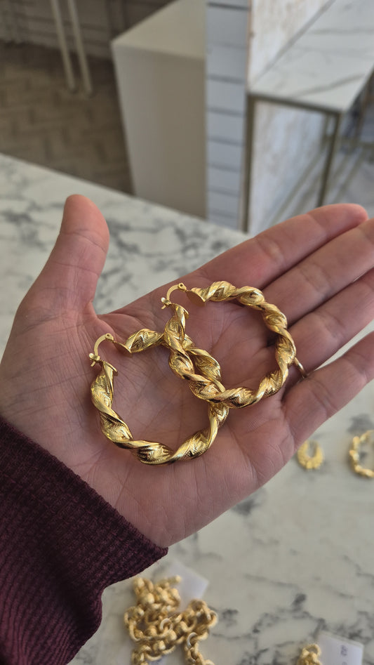 5cm Patterned Chunky Twisted Hoops