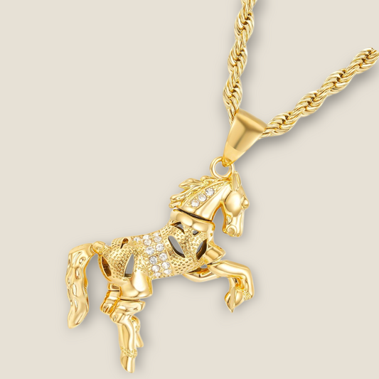 Horse Pendant White Cz On 5mm 24" Rope Chain