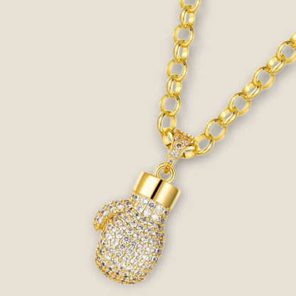Large Cz Boxing Glove Pendant On 7mm Belcher Chain