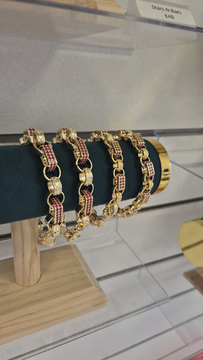 Dark Pink Cz Gypsy Link Bracelet - 10 or 12mm