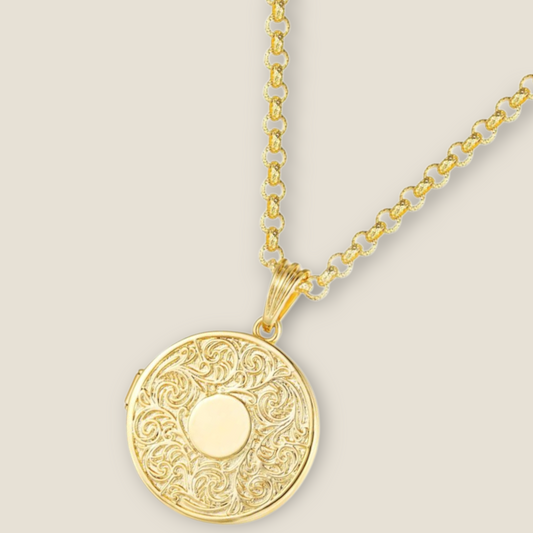 Large Ornate Round Locket Pendant On 4mm Belcher